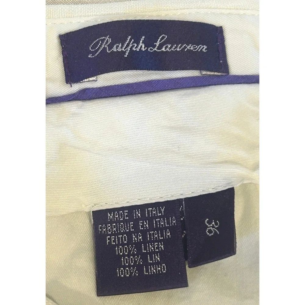 Ralph Lauren Purple Label Mens Pants 36x34 White 100% Linen Italy Luxury Preppy
